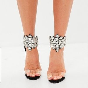 Missguided black embellished ankle cuff heels